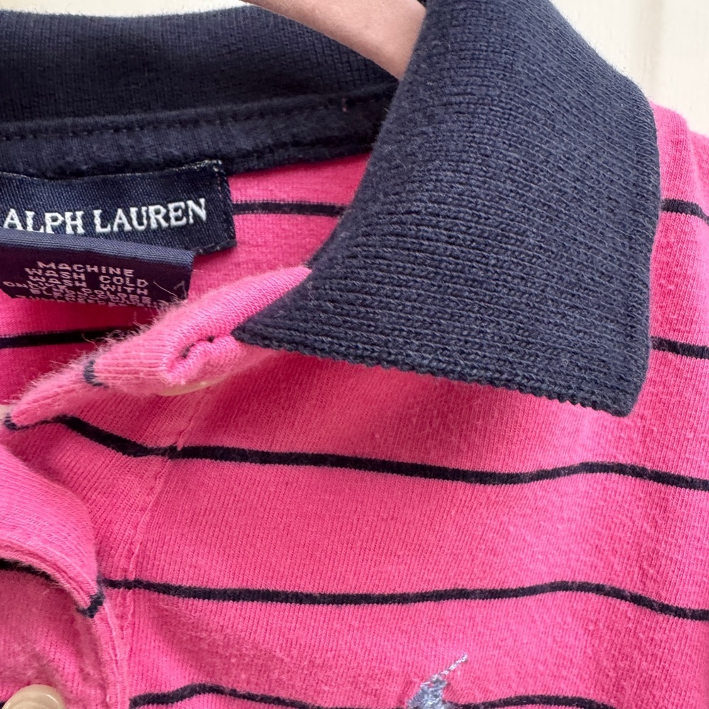 Ralph Lauren Girls Size 4 Pink and Navy Stripe Collared Polo Long Sleeve Dress - Picture 3 of 5